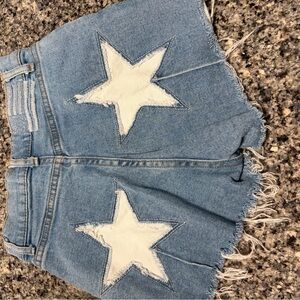 REVICE Blue Jean Shorts with White Star Patches